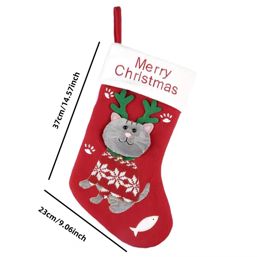 2pcs cute cat christmas stockings cartoon christmas socks gift bag christmas decoration socks christmas tree pendant-2