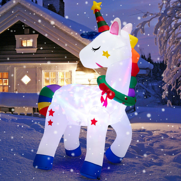 182CM Christmas Magic Unicorn with Rainbow Tails & Christmas Wreath-0