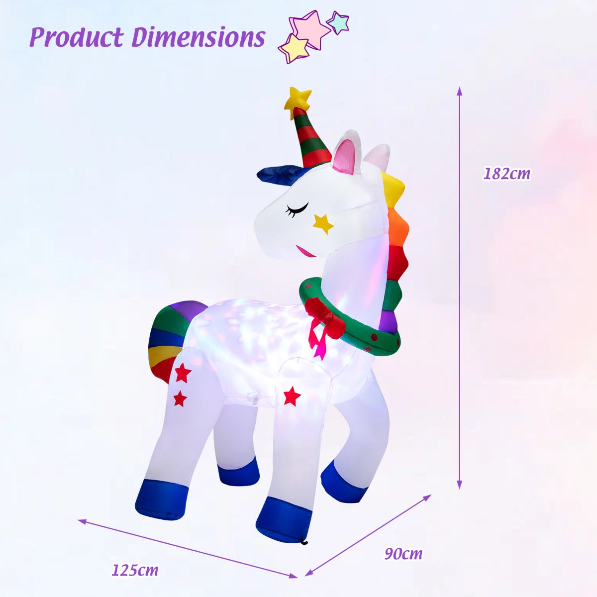 182CM Christmas Magic Unicorn with Rainbow Tails & Christmas Wreath-3